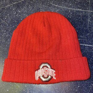 Ohio State University Buckeyes Red Wide Knit Embroidered Beanie Hat Embroidered